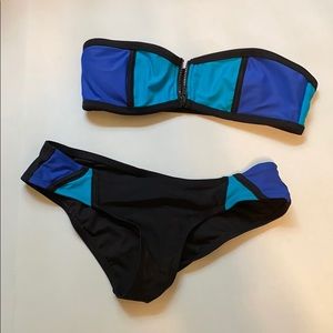 Blue and black Bathing Suit / top and bottom